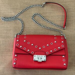 MICHAEL KORS Kinsley Leather Studded Crossbody Handbag | Red
